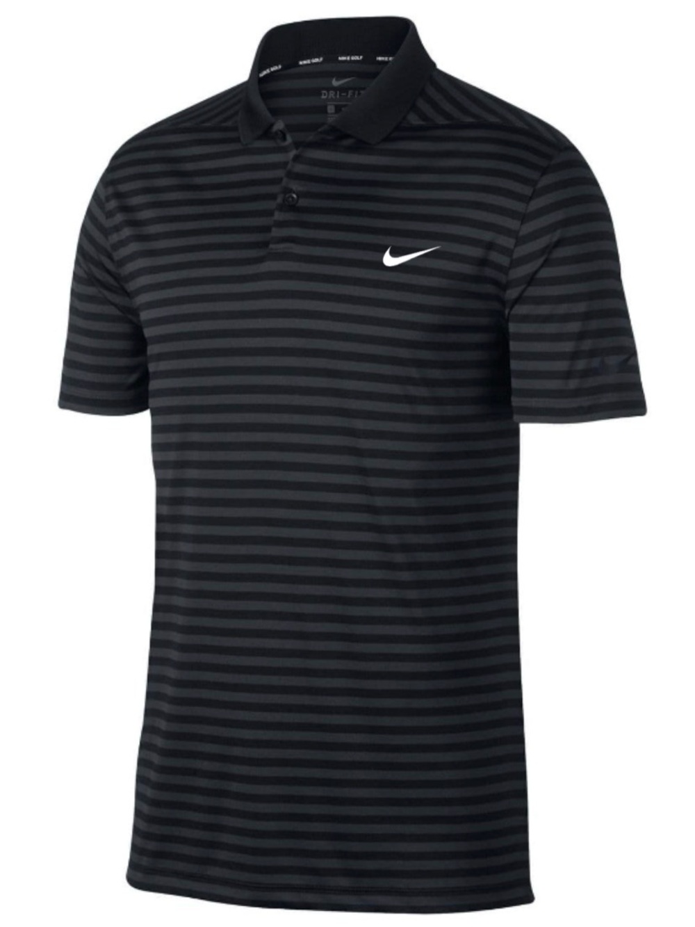 Nike Black and Dark Gray Striped Victory Performance Golf Polo